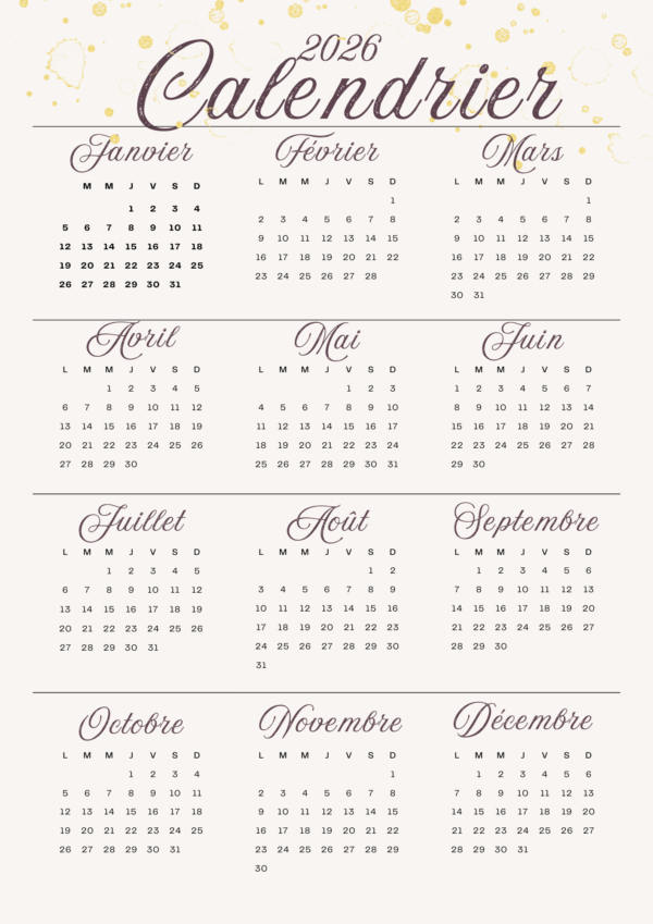 Calendrier 2026
